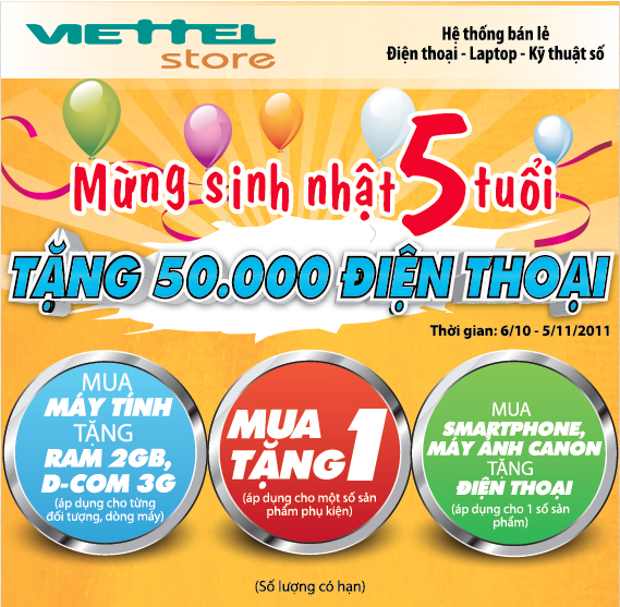 Tặng 50.000 điện thoại mừng sinh nhật 5 tuổi hệ thống bán lẻ Viettel